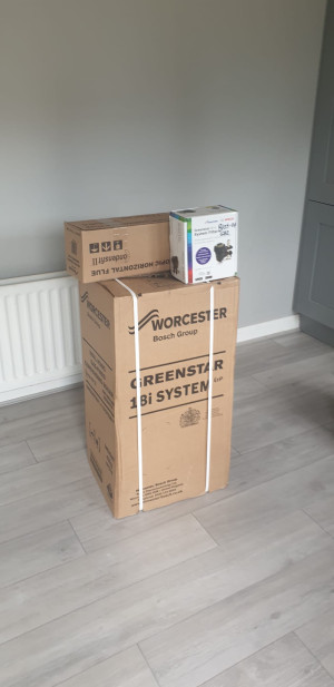 New Worcester Greenstar boiler  in box - ready to be installed by EPC Plumbing & Heating, Meath & Monaghan, Ireland